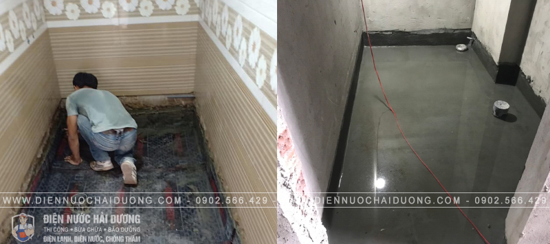 Thi công chống thấm nhà vệ sinh tại Cẩm Thượng, Bắc Ninh